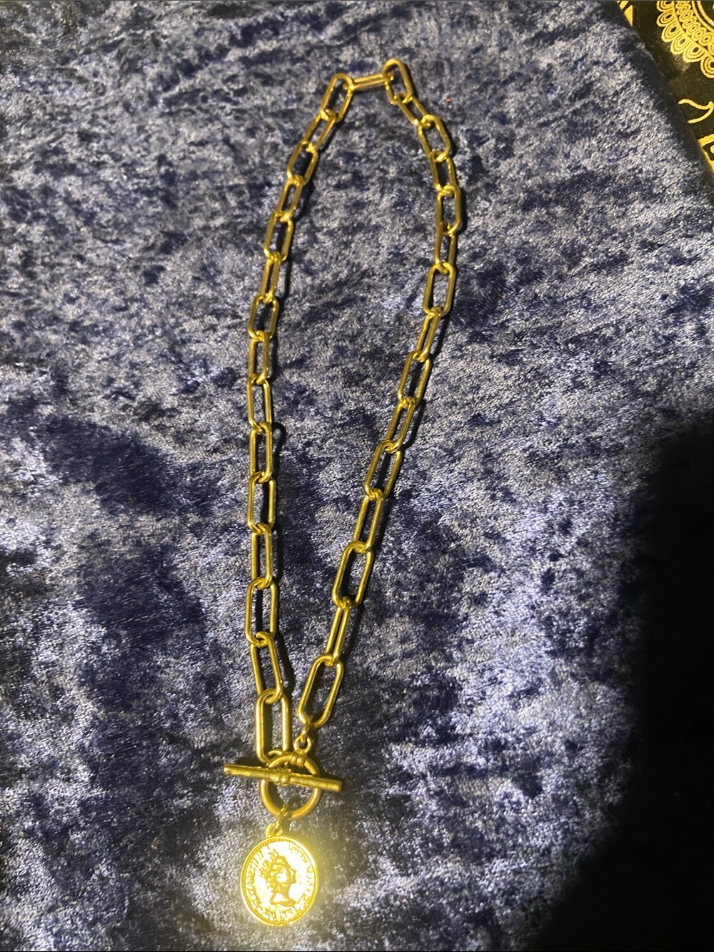 Gold-Tone paper clip Chain Necklace with Coin Charm - Women Jewelry